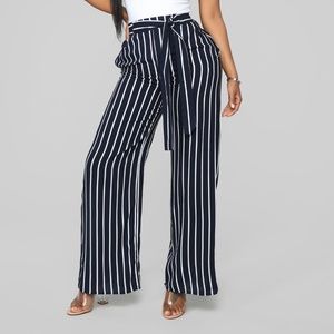 Navy and white striped high waisted palazzo pants